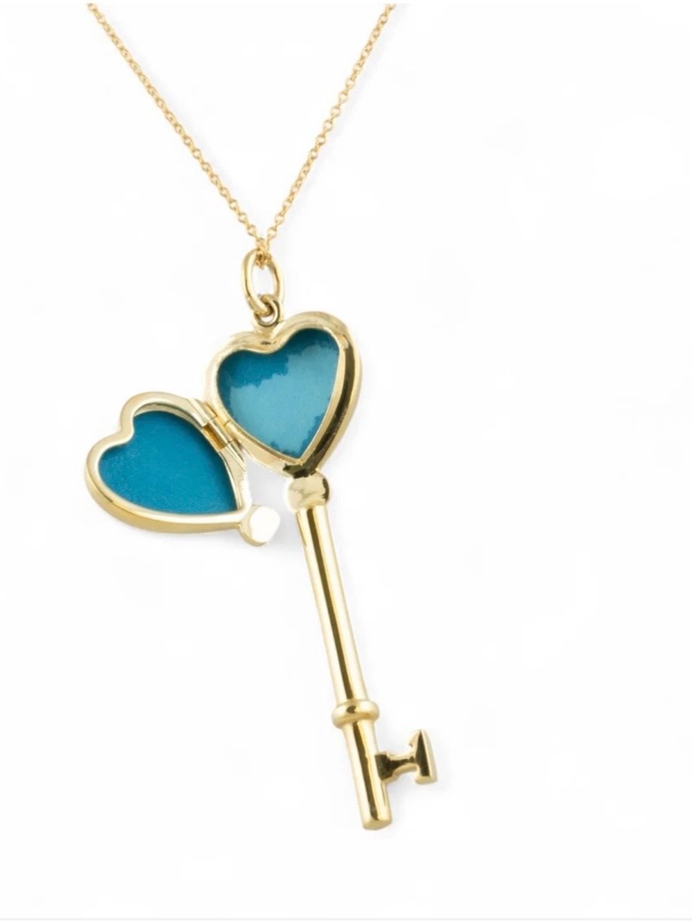 Tiffany & Co. 14 kt Gold Key Locket & Necklace with Blue Heart Inlay